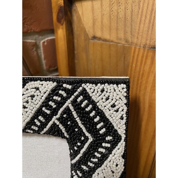 Asian Beaded Frame. Handcrafted Black & White. 8X10 - Picture 2 of 5